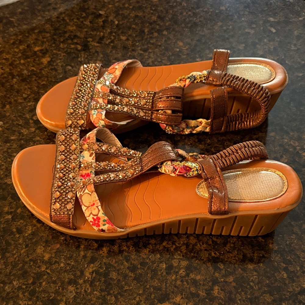 Brown and Floral Women's Wedge Sandals